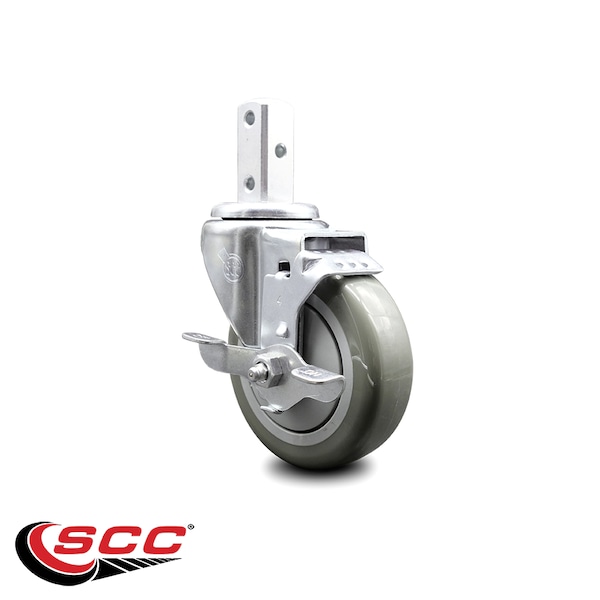 4 Inch Gray Polyurethane Wheel Swivel 7/8 Inch Square Stem Caster with Brake